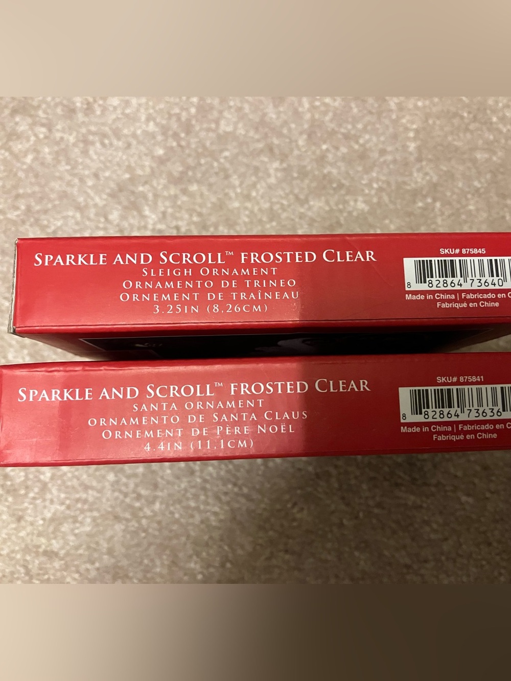 NIB Lenox Sparkle and Scroll Frosted Clear Christmas Ornaments Sleigh & Santa - Picture 7 of 7